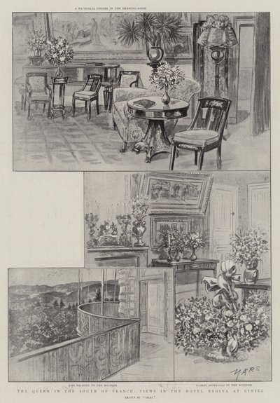 Královna na jihu Francie, pohledy v hotelu Regina na Cimiez (litho) od French School