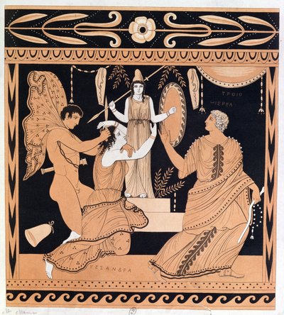 Znásilnění Cassandry od Ajaxe, ilustrace ze starověké řecké vázy od French School