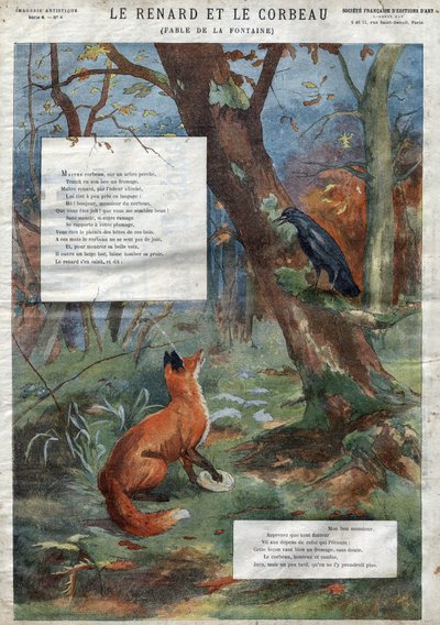 Havran a liška. Bajky Jean de La Fontaine (1621-95). Ilustrace konce 19. století. od French School