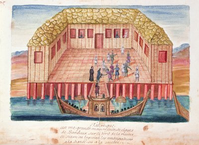 Rezidence francouzských velvyslanců v Siamu, z popisu jezuitů v Siamu, 1688 (wc na papíře) od French School