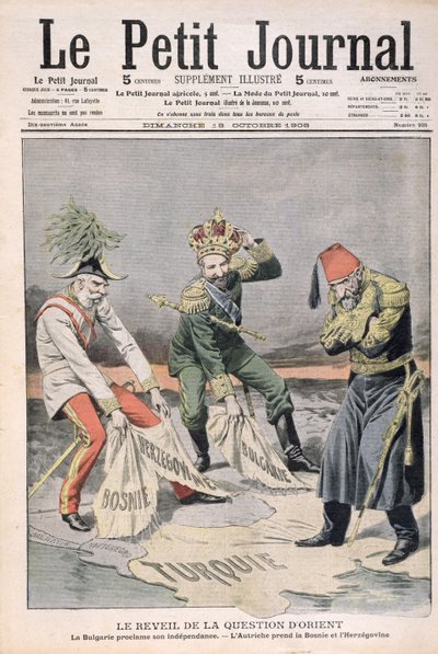 Oživení hmoty východních zemí a Balkánu, obálka z Le Petit Journal, 18. října 1908 (barevná rytina) od French School