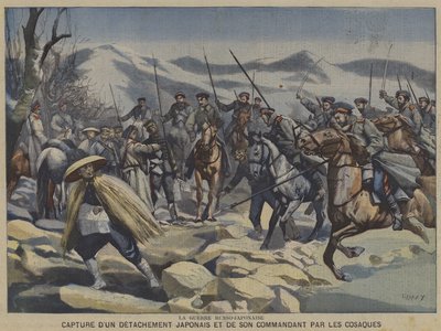 Rusko-japonská válka: japonský oddíl a jejich velitel zajati kozáky (barva litho) od French School