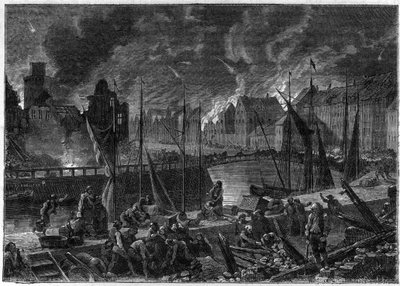 Druhá bitva u Kodaně (nebo bombardování Kodaně) (16. srpna-5. září 1807) Britské bombardování Kodaně za účelem šestnácti dánsko-norské flotily během napoleonských válek - anglických válek - bitvy o Kodaň v roce 1807 o od French School