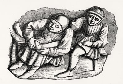 Švec a jeho zákazník, zkopírované z jednoho ze stánků Misericordia ve sboru rouenské katedrály, ilustrace z Vědy a literatury ve středověku a renesanci, psané a od French School