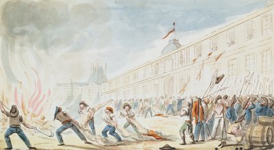 Dobytí Tuileries, 10. srpna 1792 (barevná rytina) od French School