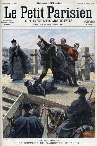 Torment of the Garrot: Strašná poprava Lucio Alvareze ve Španělsku v Cervera - v „“Le Petit Parisien““ od French School