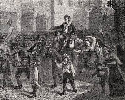 Triumph of Marat, 24. dubna 1793, z „Histoire de la Revolution Francaise“ od Louise Blanca (1811-82) od French School