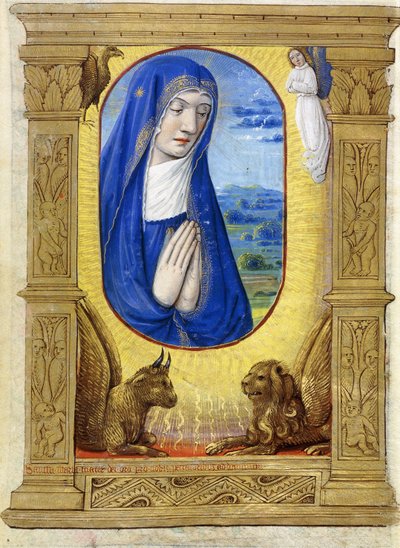 Panna se modlí, cca 1500 (barva a inkoust na pergamenu) od French School