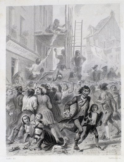 Válka o mouku: vzpoura před pekárnou v květnu 1775 (první plody Francouzské revoluce) od French School