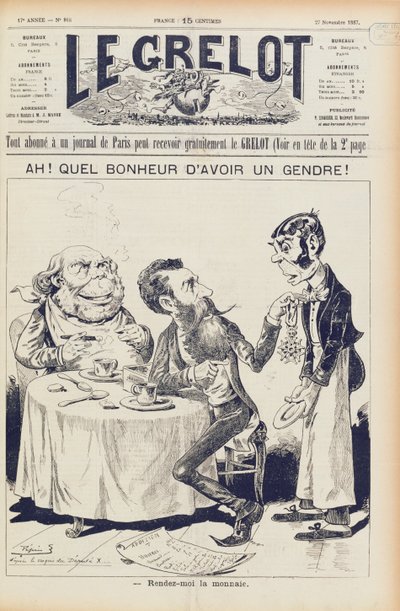 The Wilson Affair, přední strana obálky Le Grelot, 27. listopadu 1887 od French School