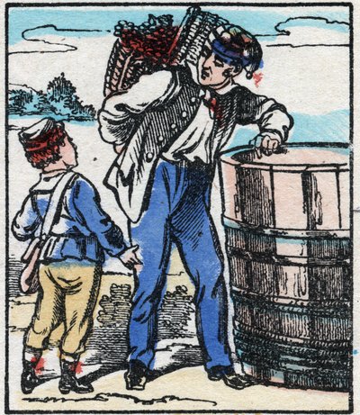 Vinař. Rytina „“La chanson des metier““. Epinal imaging, konec 19. století. Soukromá sbírka od French School