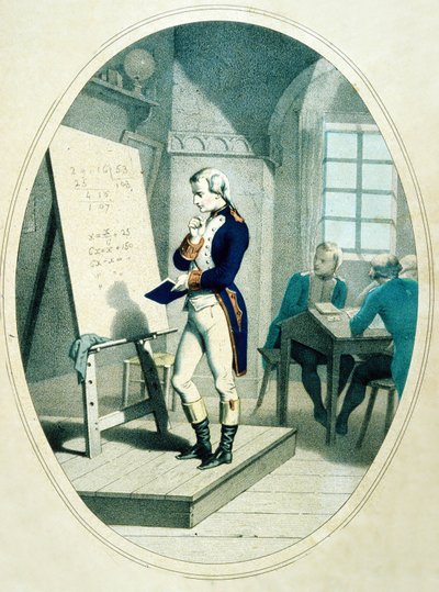 Mladý Napoleon, na Vojenské akademii v Brienne, Francie, 1779 (barevná rytina) od French School