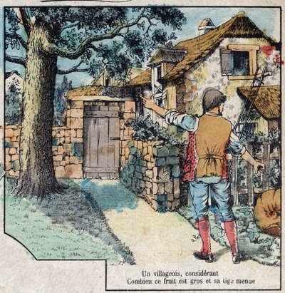 Žalud a dýně. Bajky Jean de La Fontaine (1621-95). Vyobrazení Epinalu z konce 19. století. od French School
