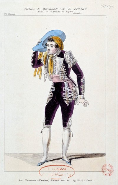 Herec Claude Louis Seraphin Barizain (nebo Barisain) dit Monrose (1783-1843) v roli Figara ve Figarově svatbě““ od Pierra Augustina Caron de Beaumarchais (1732-1799) 1784 Paříž, Comedie francaise od French School