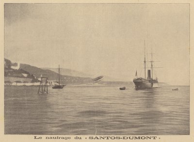 Vzducholoď Alberta Santose-Dumonta, která se zřítila do Středozemního moře (litografie) od French School