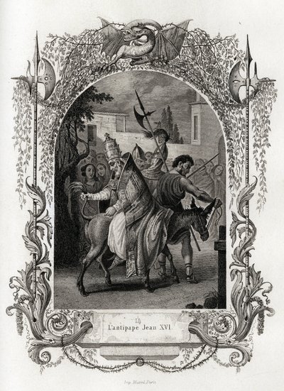 Antipapež Jan XVI. (997 až 998). Rytina k ilustraci Histoire des Popes od Maurice Lachatre (1814-1900), Librairie du Progres, Paříž. od French School
