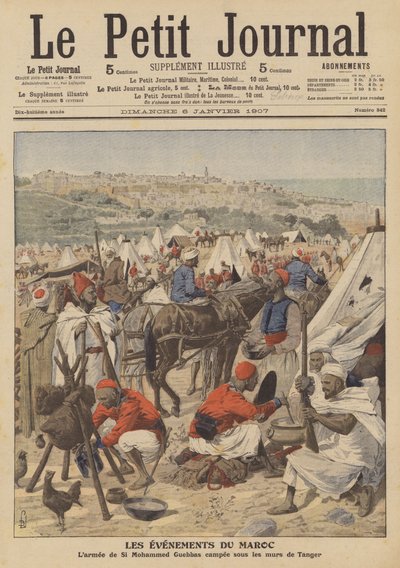 Armáda Mohammeda Guebbase tábořila pod hradbami Tangeru v Maroku (barva litho) od French School