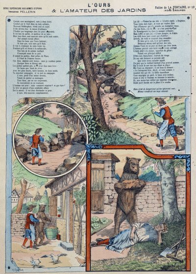 Medvěd a milovník zahrady - Fables de La Fontaine v obrazech Epinal od French School