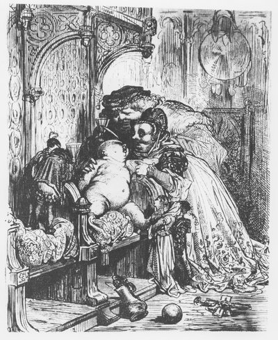 Zrození Pantagruela, ilustrace z „Gargantua a Pantagruel“, od Françoise Rabelaise (rytina) od French School