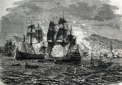 Bombardování Alžíru v srpnu 1682 Abrahamem Duquesnem - (rytina) 1864 od French School