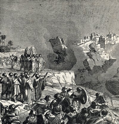 Dobytí Jericha, během kterého Izraelci rozeznívají své trubky pod městskými hradbami, do nichž je jim zakázán přístup, Ce son fait fait les murs de la ville (bitva u Jericha, první bitva Izraelitů při dobytí od French School