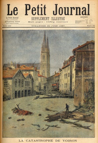 Katastrofa (záplava) vesnice Voiron (Isère) Francie v „Le Petit Journal“, 20. června 1897 (rytina) od French School