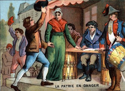 Země v ohrožení: „Dobrovolníci 92“. Chromolitografie řady „“Vlastenecká výchova obrazem““. od French School