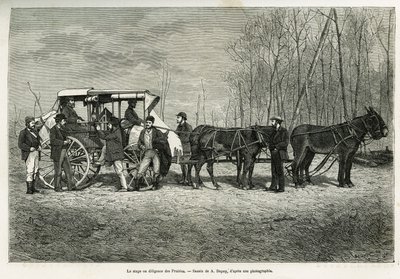 Kurz nebo píle na koni prérií, kresba A.Dupuise, k ilustraci příběhu exkurze do Kanady a severní červené řeky v roce 1873 od H. de Lamotte. Rytina v Le tour du monde od French School