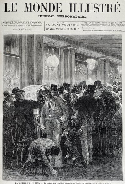 Krize 16. května: čtení novin – v „Le monde illustrious““ z května 1877 od French School