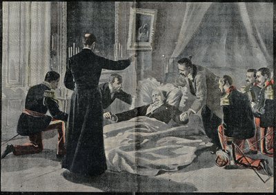 Smrt Felixe Faureho (1841-1899), prezidenta Francie, mu Abbe Renault dala rozhřešení. Rytina v “” Le Pelerin”” 26/02/1899. od French School