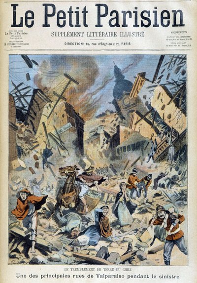 Zemětřesení v Chile: Valparaiso během katastrofy - v „“The Little Parisian““ z 9.9.1908 od French School