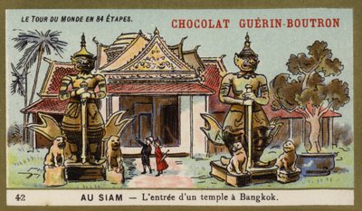 Vchod do chrámu v Bangkoku, Siam (chromolitho) od French School
