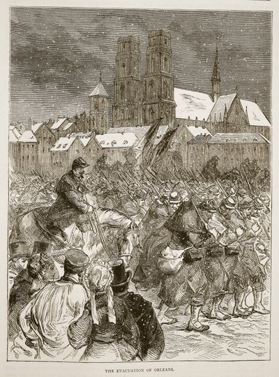 Evakuace Orleans, prosinec 1870, ilustrace z Cassells Historie války mezi Francií a Německem, 1870-1871 od French School