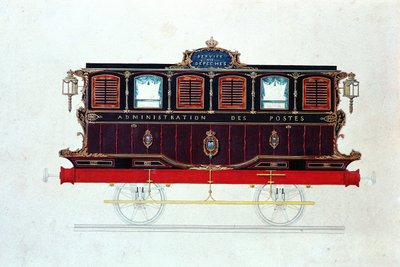 První poštovní dodávka ve Francii, cca 1830-48 (pero, inkoust a wc na papíře) od French School