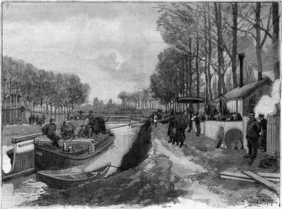 Lanová dráha vytahování lodí po kanálech v Joinville le Pont podle systému Maurice Levy. od French School