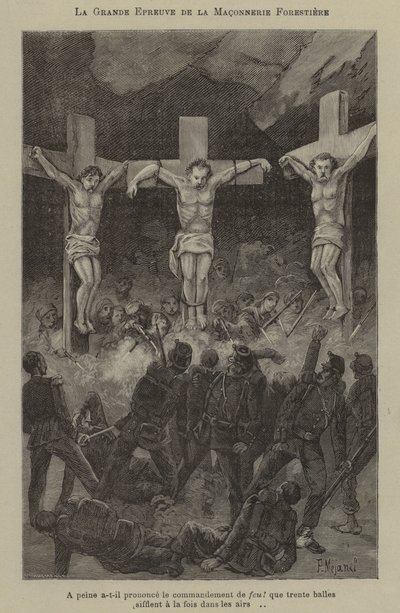 Velká zkouška lesních zedníků (rytina) od French School