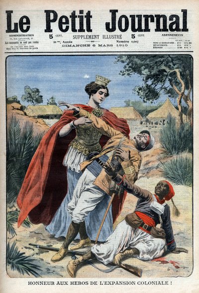 Hrdinové kolonialismu (v severní Africe) jsou poctěni alegorickou rytinou „Le Petit Journal“, 6. března 1910 (rytina) od French School
