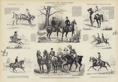 Historie jízdy na koni (litho) od French School
