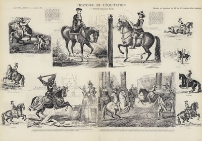 Historie jízdy na koni (litho) od French School