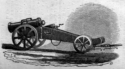Houfnice rakouské armády použitá během bitvy o Buffalorský most (Itálie) během Risorgimenta v roce 1859. Rytina v „“ Le Monde Illustré““ č. 114 z 18. června 1859. od French School