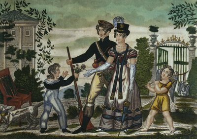 Lovci se vracejí, deska 4, počátek 19. století (barevná rytina) od French School