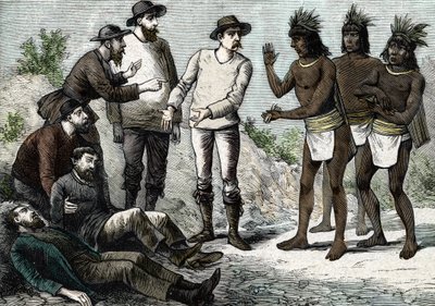 Obyvatelé Peru pomáhají jezuitům trpícím malárií s Cinchona od French School