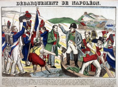 Vylodění v zálivu Juan: Napoleon I. se vrátil do Francie 1. března 1815 po období exilu na ostrově Elba. Obrázek Epinal od French School