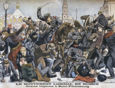 Liberální hnutí v Rusku, násilné šarvátky v Petrohradě, ilustrace z Le Petit Journal: Supplement illustre, 25. prosince 1904 od French School