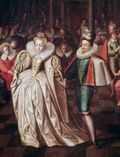 Manželský pár, vévoda de Joyeuse a Margaret Lotrinská, detail plesu z 24. září od French School