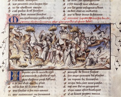 Šlechta lovící pod vlivem Jupitera z „Le Roman de la Rose“ od French School