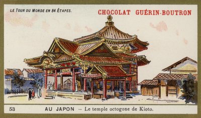 Osmiboký chrám v Kjótu, Japonsko (chromolitho) od French School