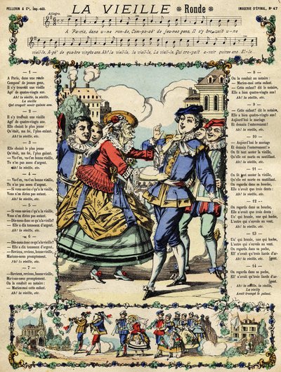 Stará, populární píseň. Obrázek Epinal z 19. století od French School