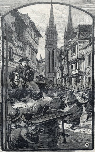 Hráči biniou v Quimper (Finistere, Bretaň). v „Le Petit Parisien““ od French School