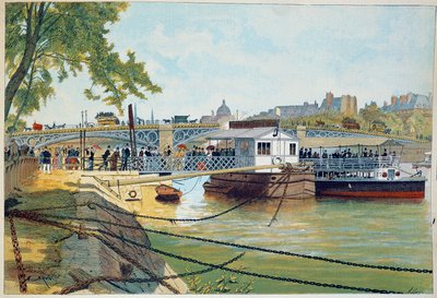 Ponton lodí Suresnes u mostu Saints Peres. 19. století rytina. Paříž, dekorativní umění od French School